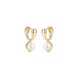 18K Gold Dipped Chunky Freshwater Pearl Hinged Hoop Earrings