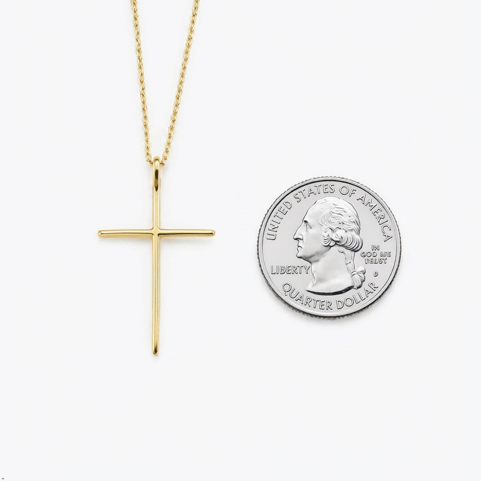 18K Gold Dipped Sleek Line Cross Necklace