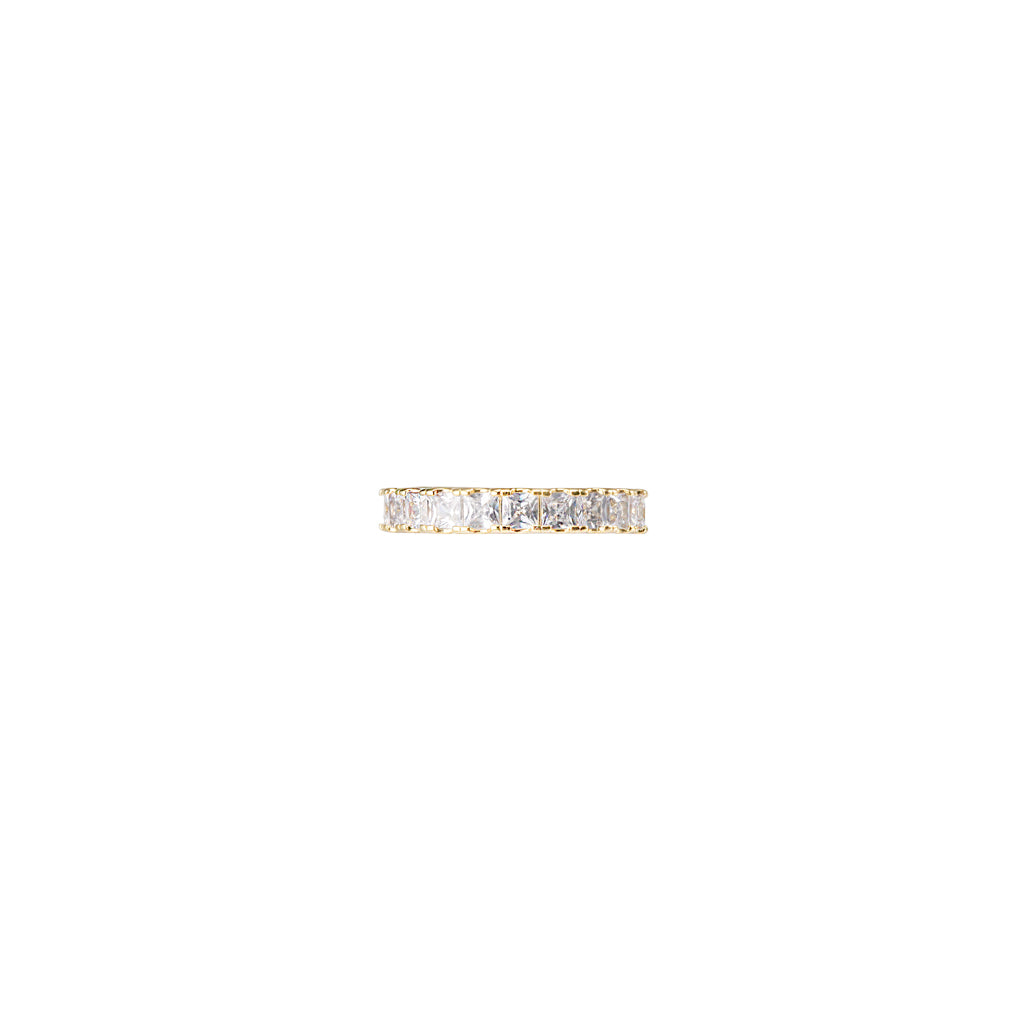 18K Gold Dipped 2.8mm Princess Cut Square CZ Eternity Band Ring