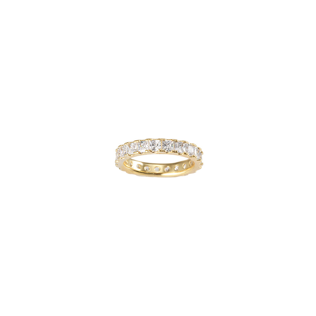 18K Gold Dipped 2.8mm Princess Cut Square CZ Eternity Band Ring