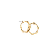 18K Gold Dipped Textured Wave Circle Stud Earrings with 925 Silver Post