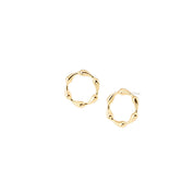 18K Gold Dipped Textured Wave Circle Stud Earrings with 925 Silver Post
