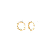 18K Gold Dipped Textured Wave Circle Stud Earrings with 925 Silver Post