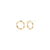18K Gold Dipped Textured Wave Circle Stud Earrings with 925 Silver Post
