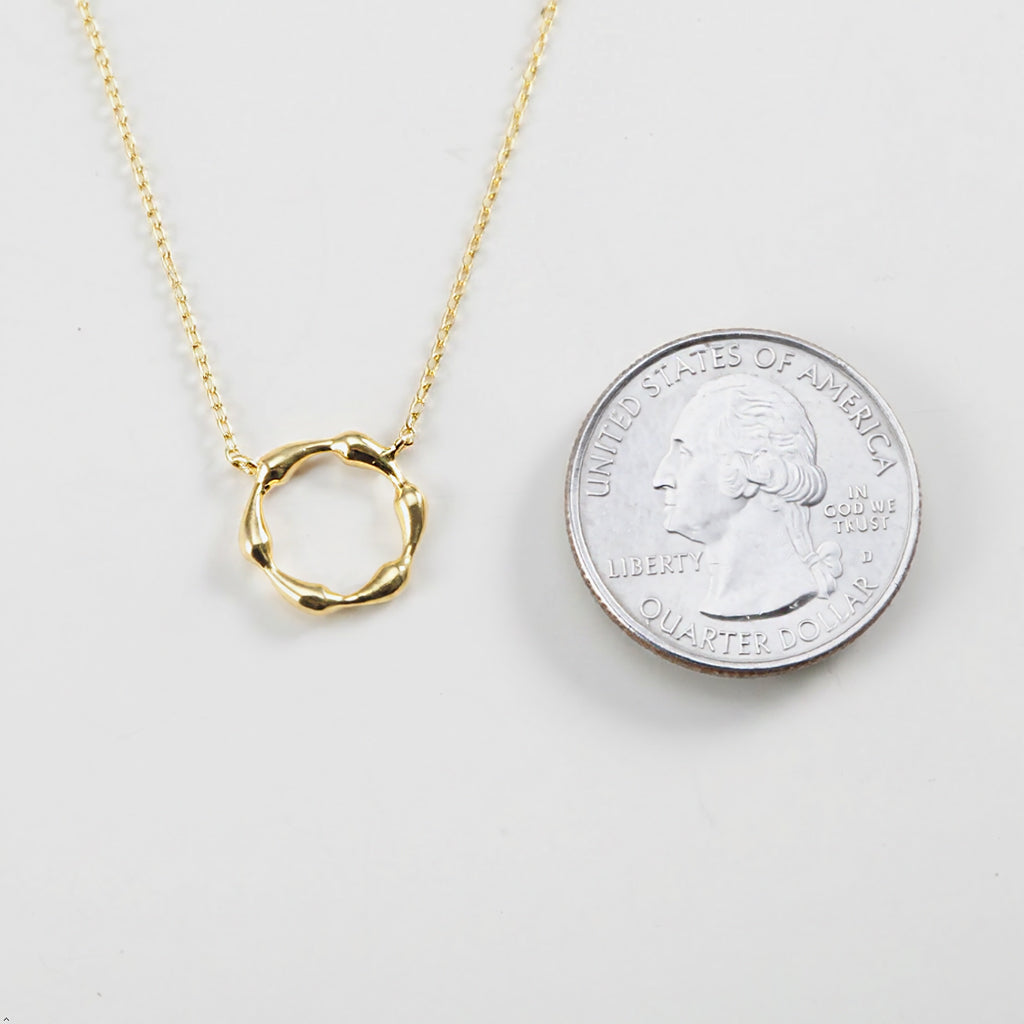 18K Gold Dipped Textured Wave Circle Pendant Necklace