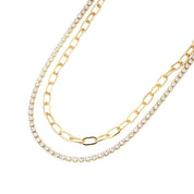 18K Gold Dipped Half-and-Half Rhinestone & Paperclip Chain Bracelet