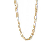 18K Gold Dipped Half-and-Half Rhinestone & Paperclip Chain Bracelet