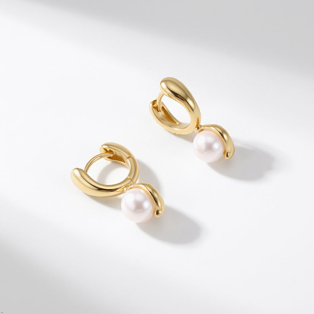 18K Gold Dipped Chunky Freshwater Pearl Hinged Hoop Earrings