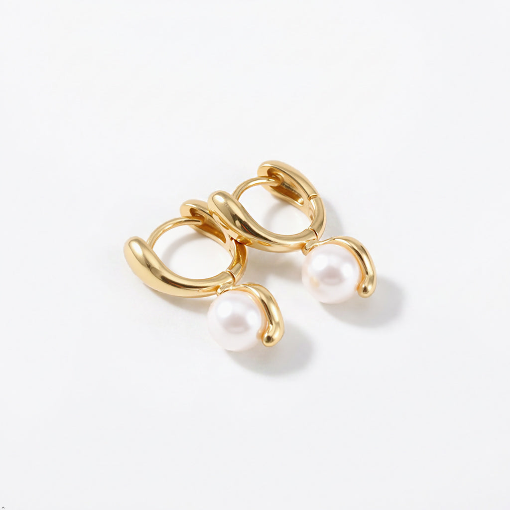 18K Gold Dipped Chunky Freshwater Pearl Hinged Hoop Earrings