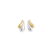 18K Gold & Silver Dipped Two-Tone Double Teardrop Stud Earrings with 925 Silver Post