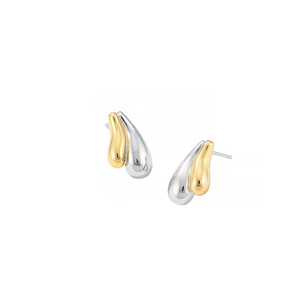 18K Gold & Silver Dipped Two-Tone Double Teardrop Stud Earrings with 925 Silver Post