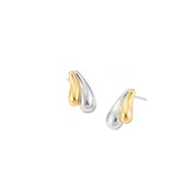 18K Gold & Silver Dipped Two-Tone Double Teardrop Stud Earrings with 925 Silver Post