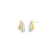 18K Gold & Silver Dipped Two-Tone Double Teardrop Stud Earrings with 925 Silver Post