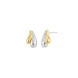 18K Gold & Silver Dipped Two-Tone Double Teardrop Stud Earrings with 925 Silver Post