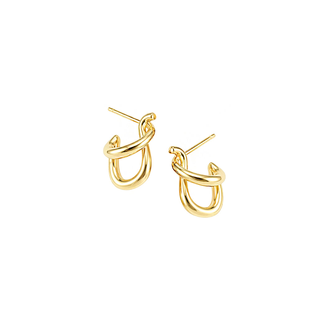 18K Gold Dipped Intertwined Twisted Double C-Hoop Earrings