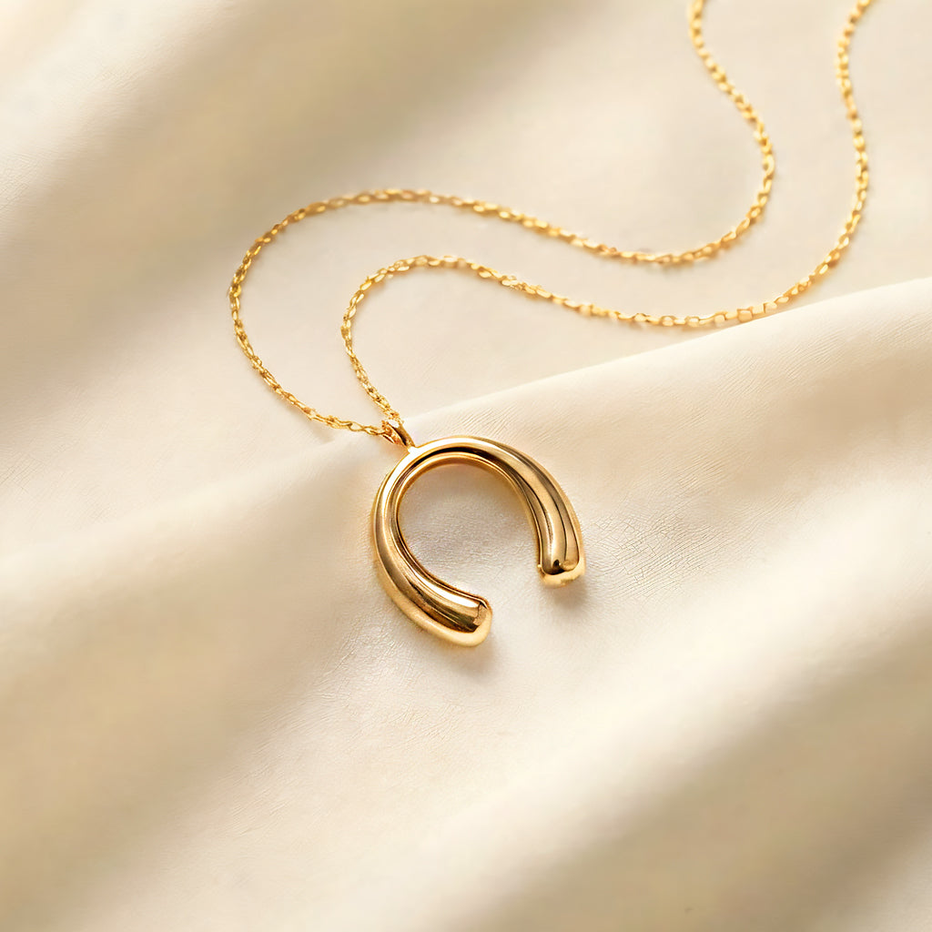 18K Gold Dipped Modern Horseshoe Lucky Arc Pendant Necklace