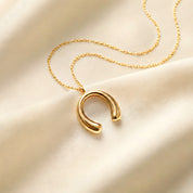 18K Gold Dipped Modern Horseshoe Lucky Arc Pendant Necklace