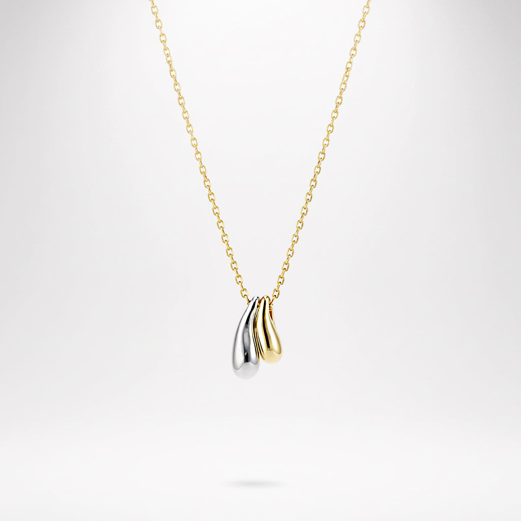 18K Gold & Silver Dipped Two-Tone Double Teardrop Pendant Necklace