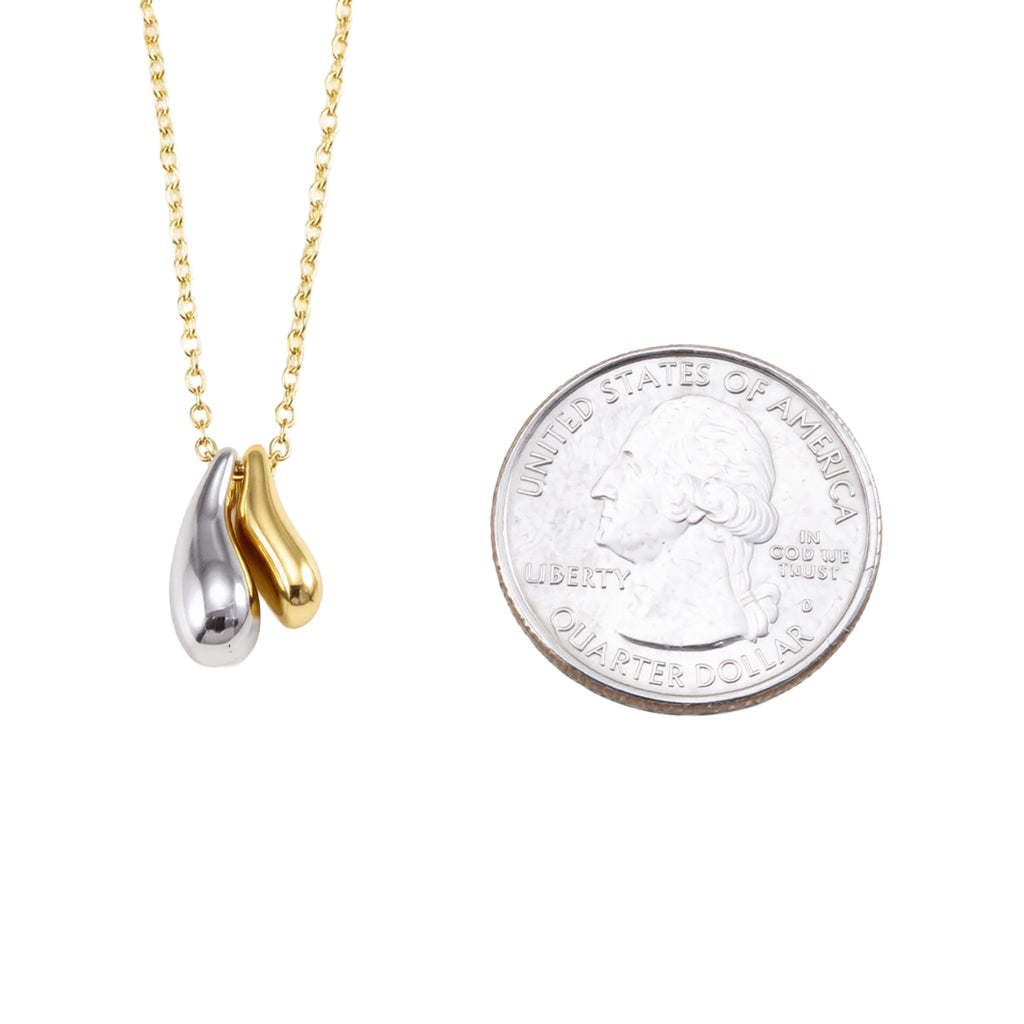 18K Gold & Silver Dipped Two-Tone Double Teardrop Pendant Necklace