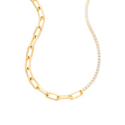 18K Gold Dipped Split-Chain Rhinestone & Paperclip Choker Necklace