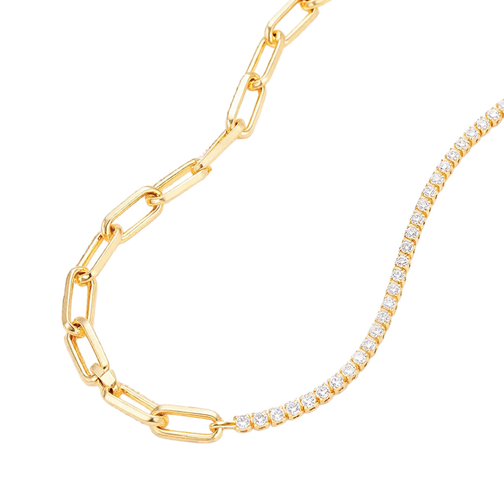 18K Gold Dipped Split-Chain Rhinestone & Paperclip Choker Necklace