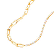 18K Gold Dipped Split-Chain Rhinestone & Paperclip Choker Necklace