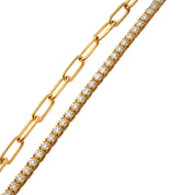 18K Gold Dipped Split-Chain Rhinestone & Paperclip Choker Necklace
