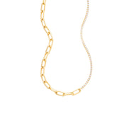 18K Gold Dipped Split-Chain Rhinestone & Paperclip Choker Necklace