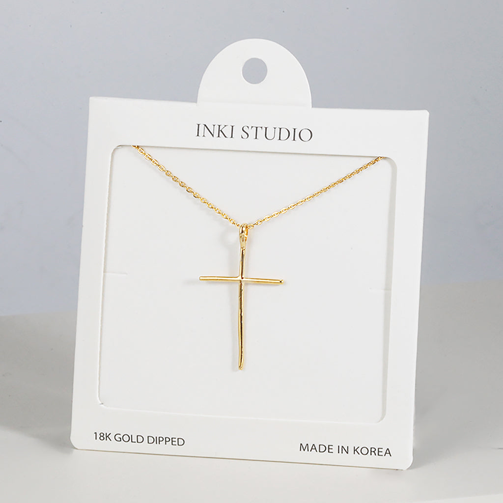 18K Gold Dipped Sleek Line Cross Necklace