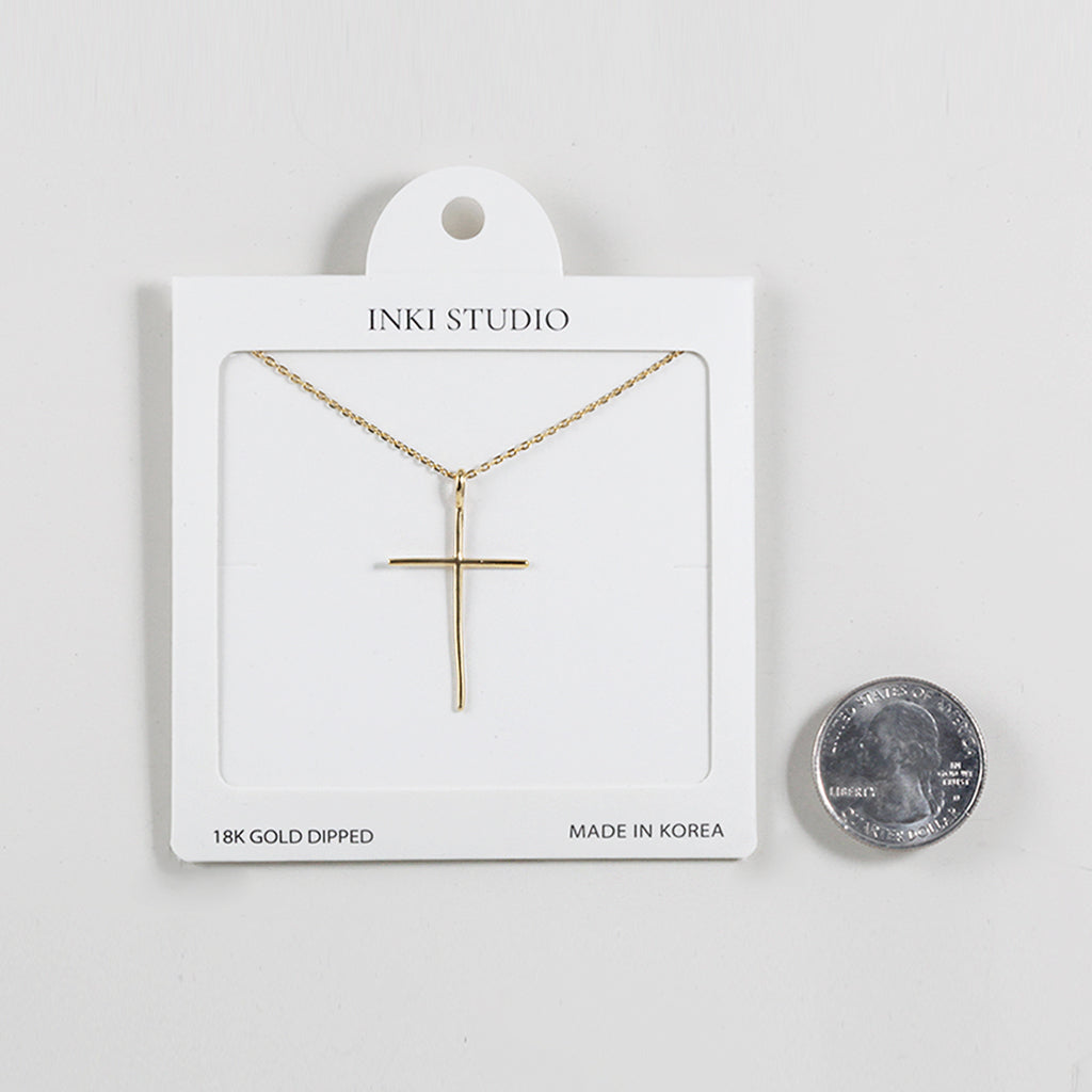 18K Gold Dipped Sleek Line Cross Necklace