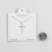 18K Gold Dipped Sleek Line Cross Necklace