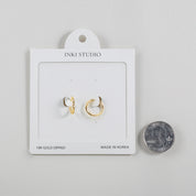 18K Gold Dipped Petite Scattered CZ Hinged Hoop Earrings