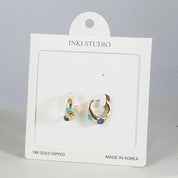 18K Gold Dipped Dual Blue Lapis & Turquoise Huggie Earrings