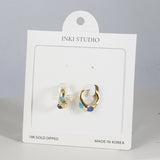 18K Gold Dipped Dual Blue Lapis & Turquoise Huggie Earrings