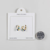 18K Gold Dipped Dual Blue Lapis & Turquoise Huggie Earrings