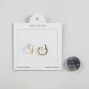18K Gold Dipped Shimmering Pebbles CZ Huggie Earrings