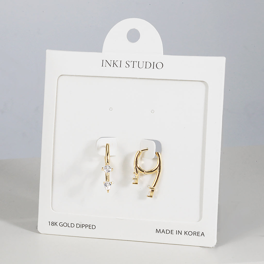 18K Gold Dipped Sparkling Duo CZ Huggies Earrings