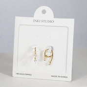 18K Gold Dipped Sparkling Duo CZ Huggies Earrings