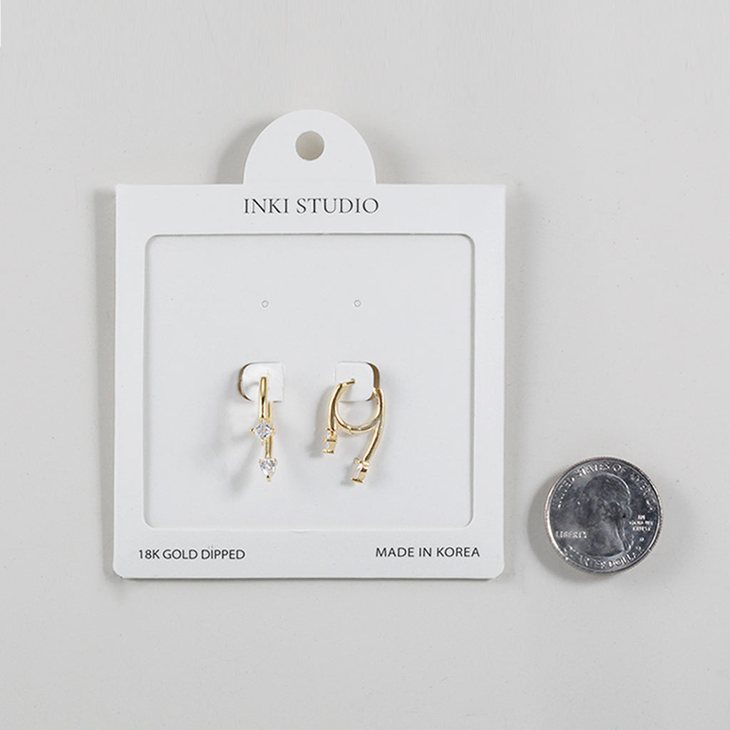 18K Gold Dipped Sparkling Duo CZ Huggies Earrings
