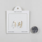 18K Gold Dipped Sparkling Duo CZ Huggies Earrings