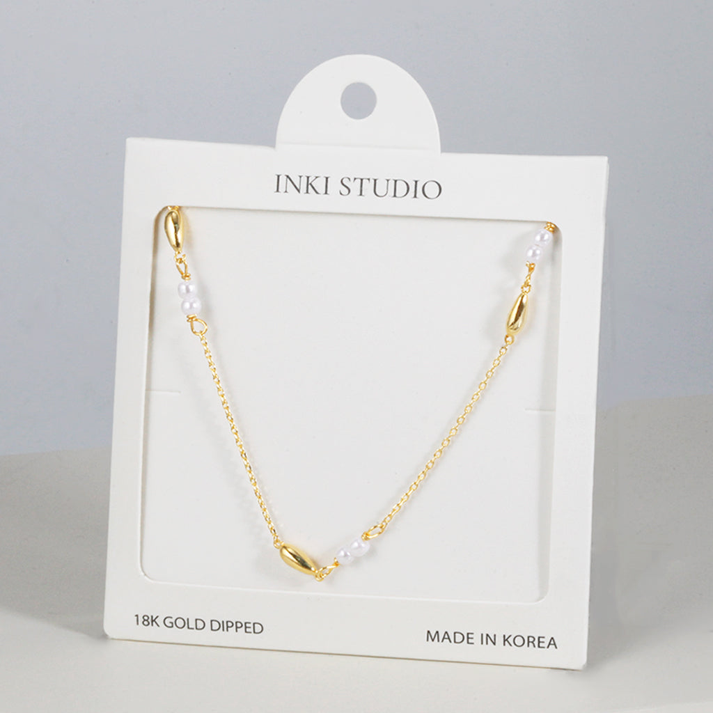 18K Gold Dipped Teardrop & Pearl Station Necklace