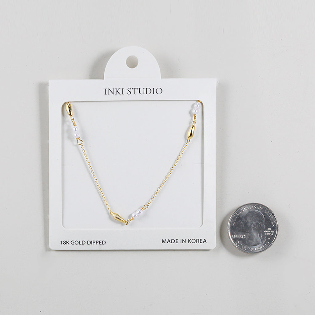 18K Gold Dipped Teardrop & Pearl Station Necklace