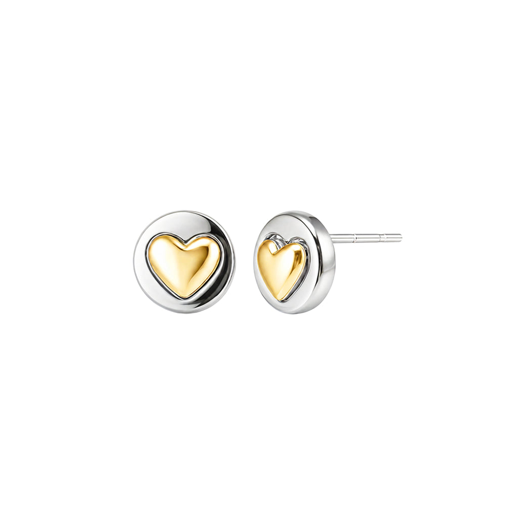 18K Gold Dipped Two-Tone Heart Button Earrings