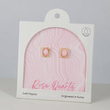 18K Gold Dipped Rose Quartz Stone Glow Frame Earrings