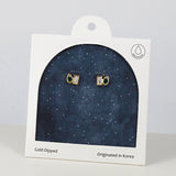 18K Gold Dipped Dual Color Dew & Cube Earrings