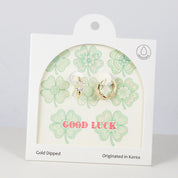 18K Gold Dipped Pave CZ Lucky Shiny Clover Earrings