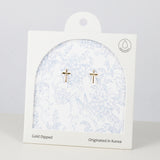 18K Gold Dipped Cute Chubby Cross Earrings