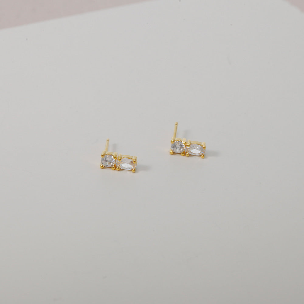Double Sparkle Stud Earrings - 18K gold Dipped, White Gold Dipped