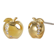 Golden Bite Apple Stud Earrings - 18K Gold Dipped, White Gold Dipped