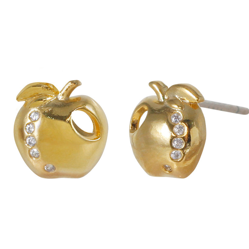 Golden Bite Apple Stud Earrings - 18K Gold Dipped, White Gold Dipped